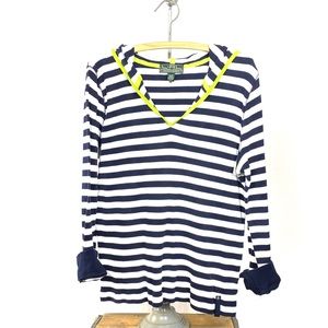 Ralph Lauren Active Navy Striped Hooded Top